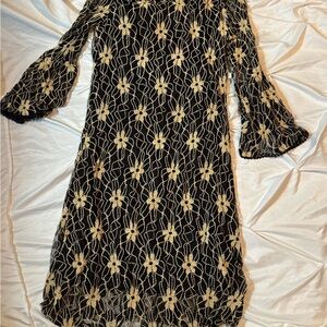 Haani Black and Cream Floral Long Sleeve Dress